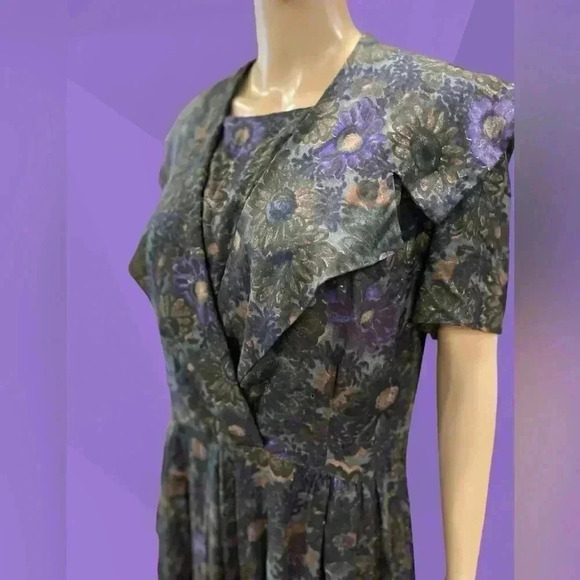 Vintage 70’s/80’s handmade dropwaist modesty black floral dress-XL AS IS - Picture 6 of 10